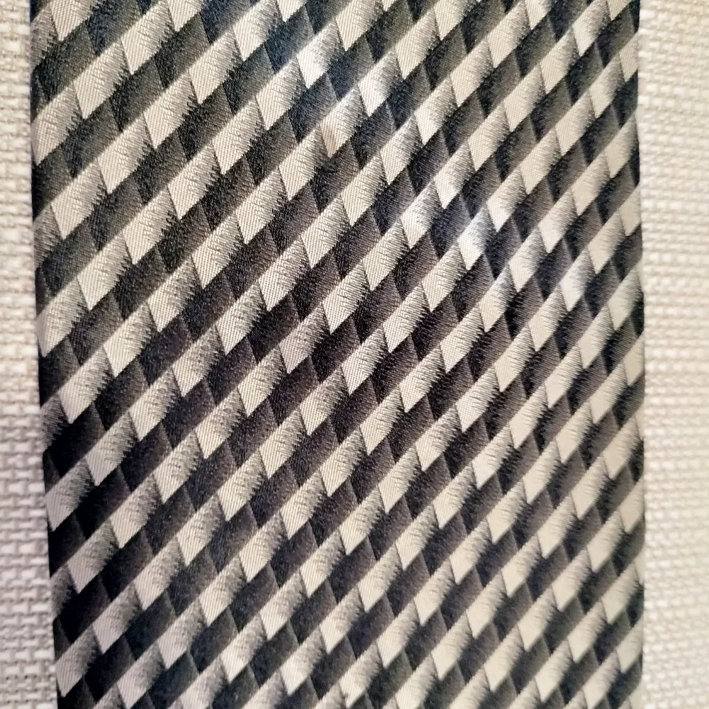 Pavone Black Taupe Men's Silk Tie Necktie Stripe Checks Made in Italy Formal